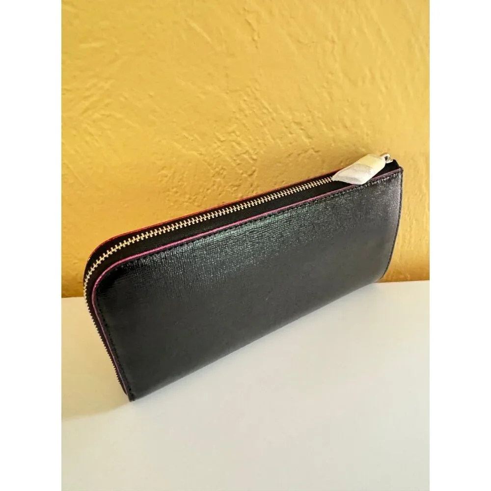 KATE SPADE NY Devin glitter edge leather women's zip around large wallet - Black